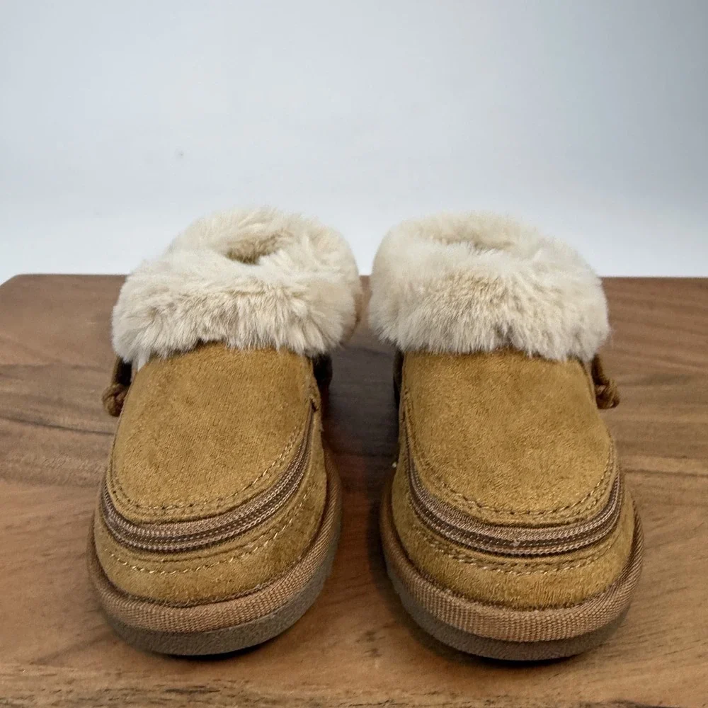 New Little Kids Billy Cozy Chestnut Fur Trim‎ Lined Casual Slippers Size 6 C NIB